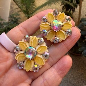 J.Crew floral statement earrings rhinestone center